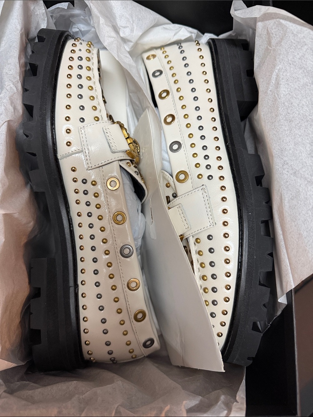 Kurt Geiger White Studded Lug-Sole Loafers